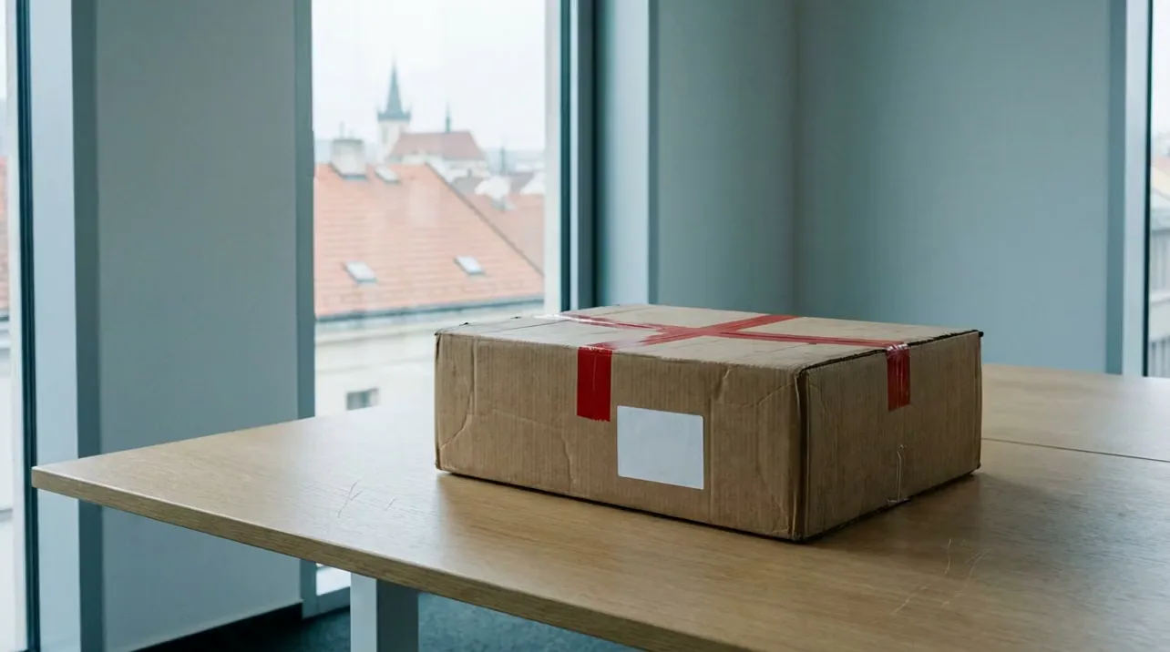 A box on an office desk.
